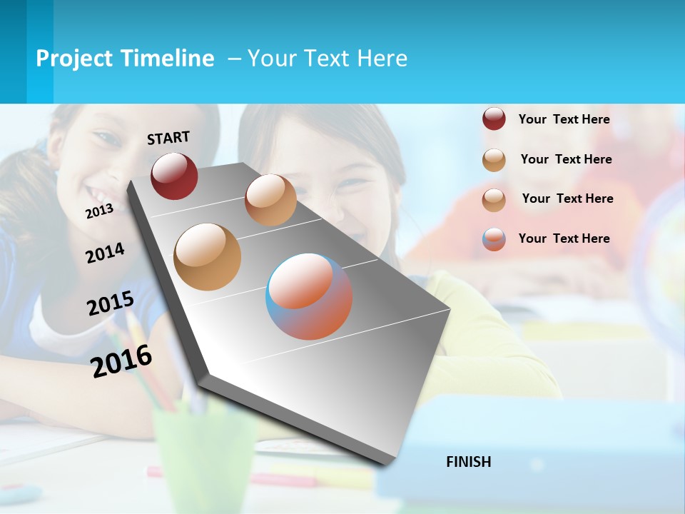 Two Young Girls Are Sitting At A Desk With Pencils PowerPoint Template
