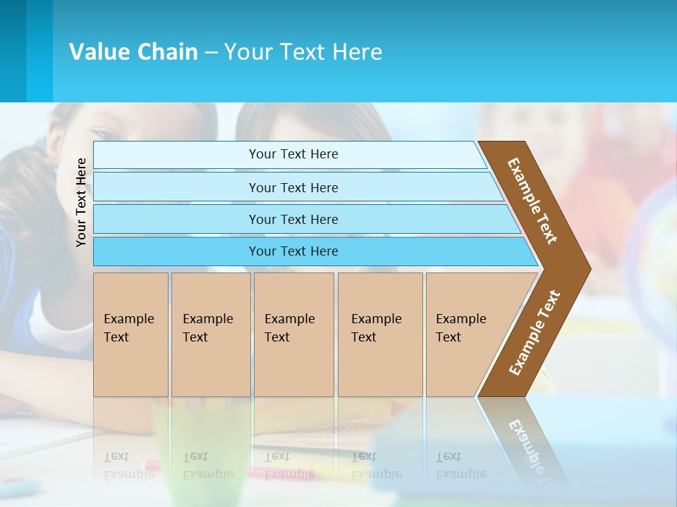 Two Young Girls Are Sitting At A Desk With Pencils PowerPoint Template