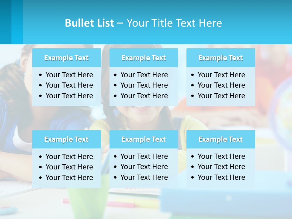Two Young Girls Are Sitting At A Desk With Pencils PowerPoint Template