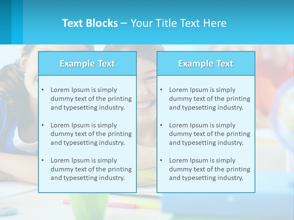 Two Young Girls Are Sitting At A Desk With Pencils PowerPoint Template