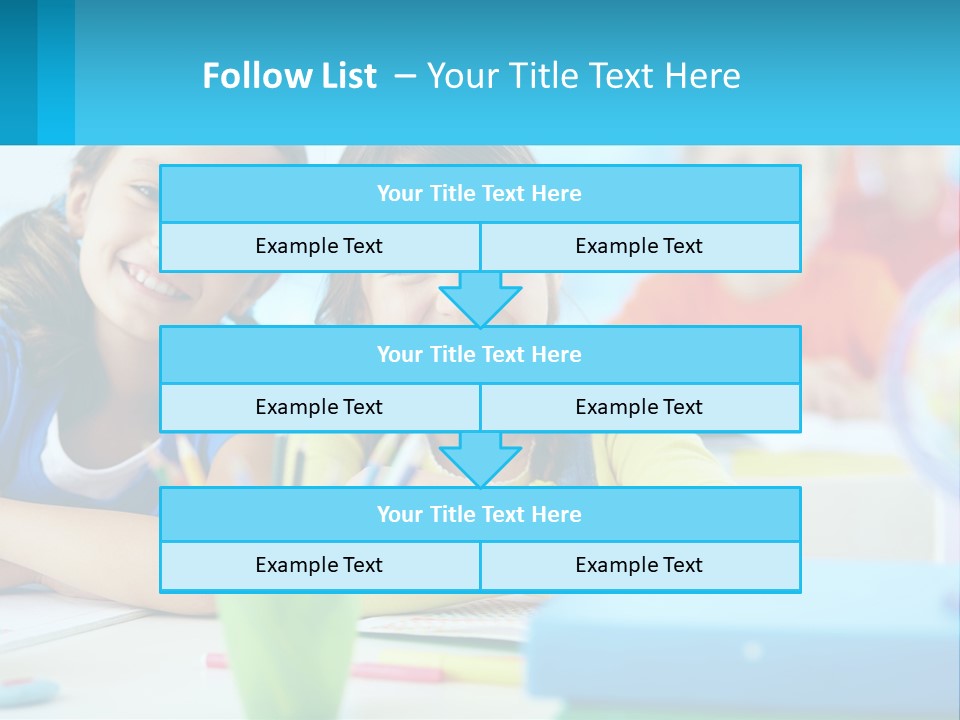 Two Young Girls Are Sitting At A Desk With Pencils PowerPoint Template