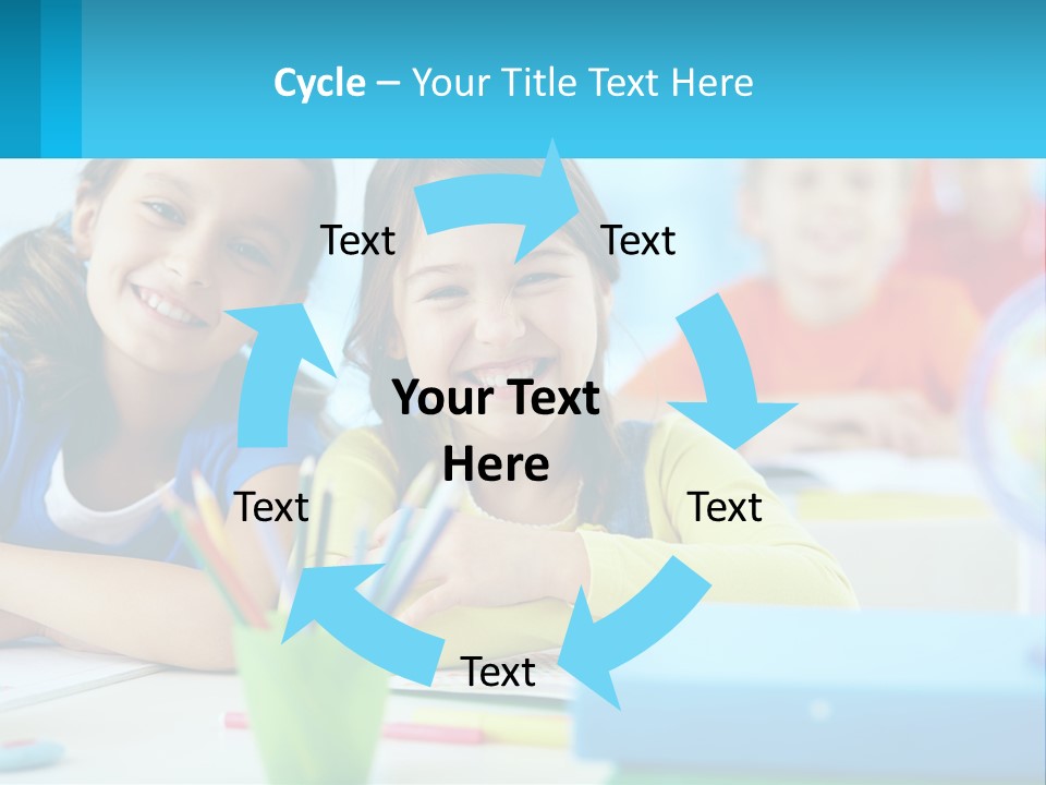 Two Young Girls Are Sitting At A Desk With Pencils PowerPoint Template