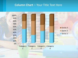 Two Young Girls Are Sitting At A Desk With Pencils PowerPoint Template