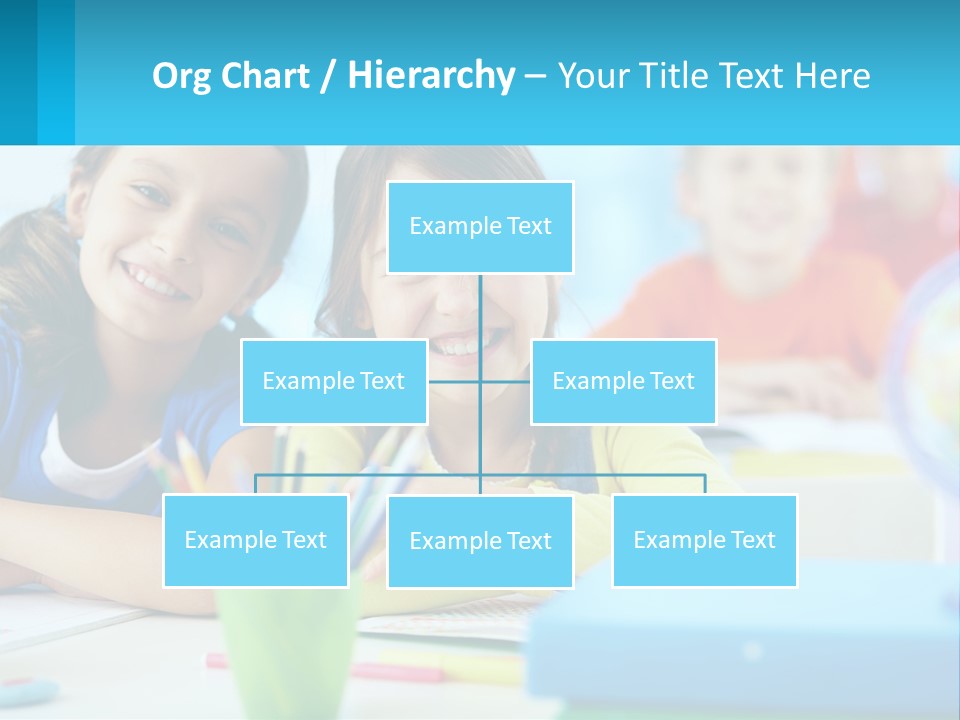 Two Young Girls Are Sitting At A Desk With Pencils PowerPoint Template