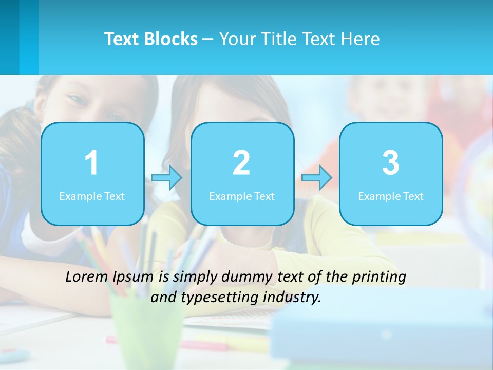 Two Young Girls Are Sitting At A Desk With Pencils PowerPoint Template