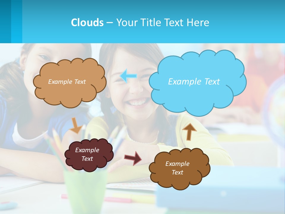 Two Young Girls Are Sitting At A Desk With Pencils PowerPoint Template