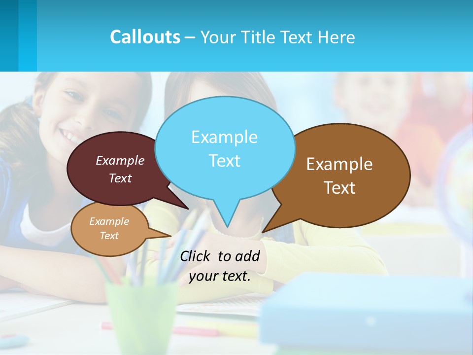 Two Young Girls Are Sitting At A Desk With Pencils PowerPoint Template