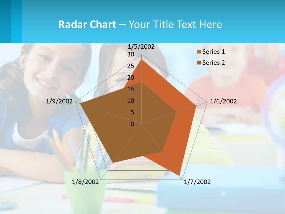 Two Young Girls Are Sitting At A Desk With Pencils PowerPoint Template