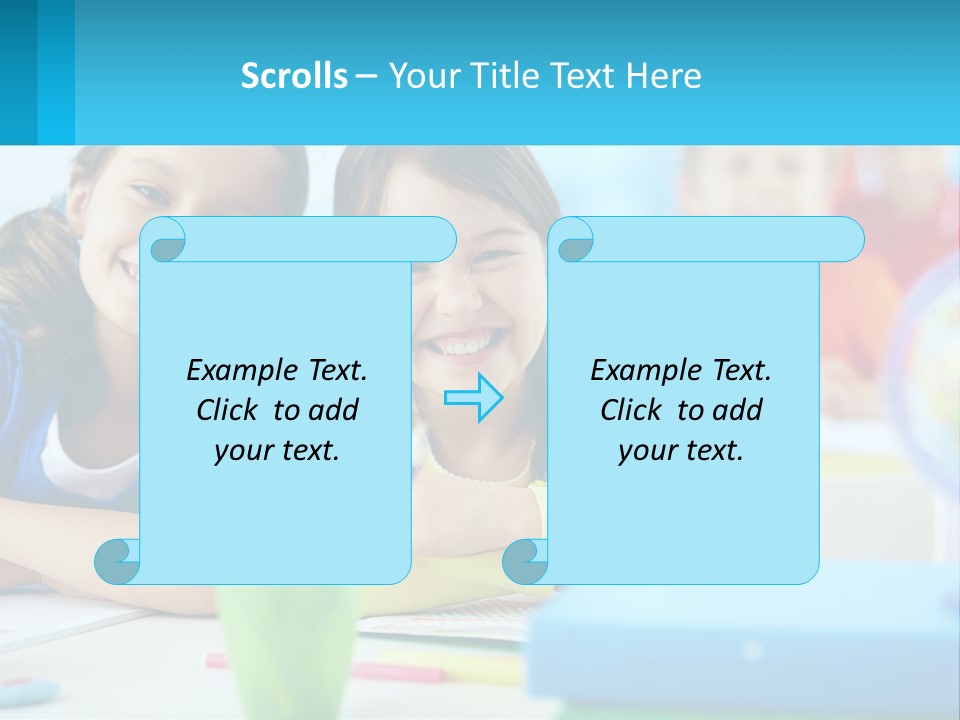 Two Young Girls Are Sitting At A Desk With Pencils PowerPoint Template