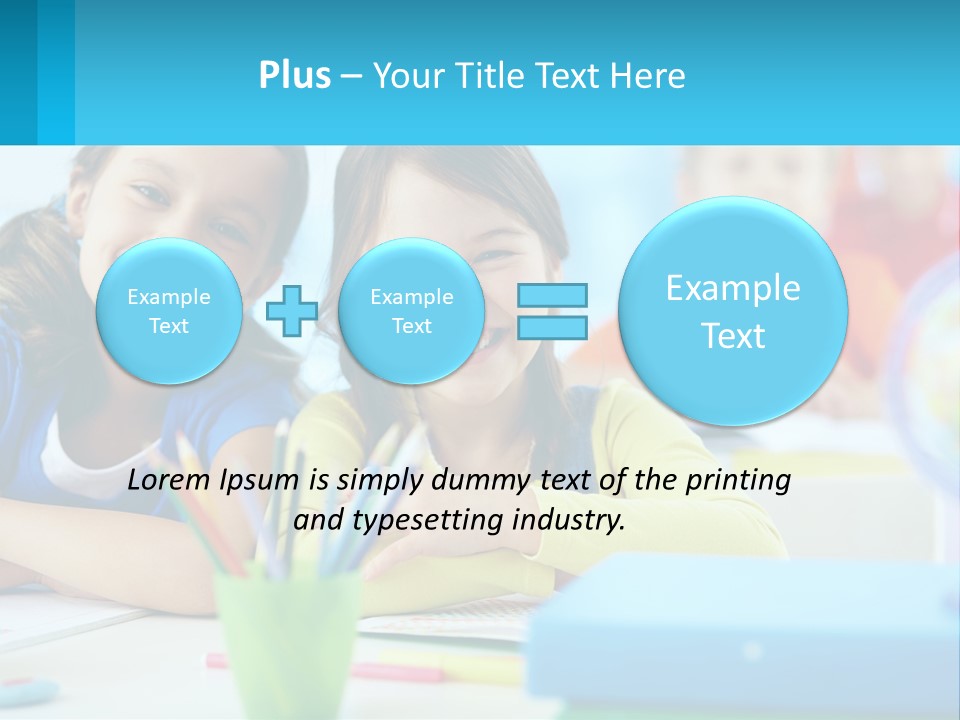 Two Young Girls Are Sitting At A Desk With Pencils PowerPoint Template