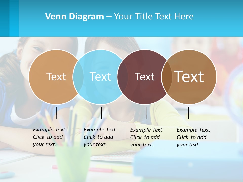 Two Young Girls Are Sitting At A Desk With Pencils PowerPoint Template