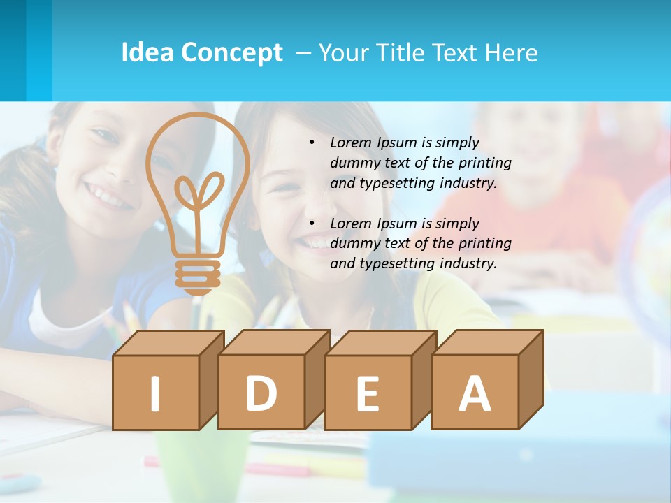 Two Young Girls Are Sitting At A Desk With Pencils PowerPoint Template