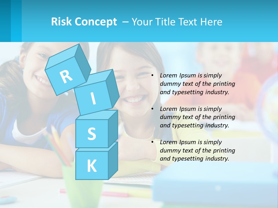 Two Young Girls Are Sitting At A Desk With Pencils PowerPoint Template