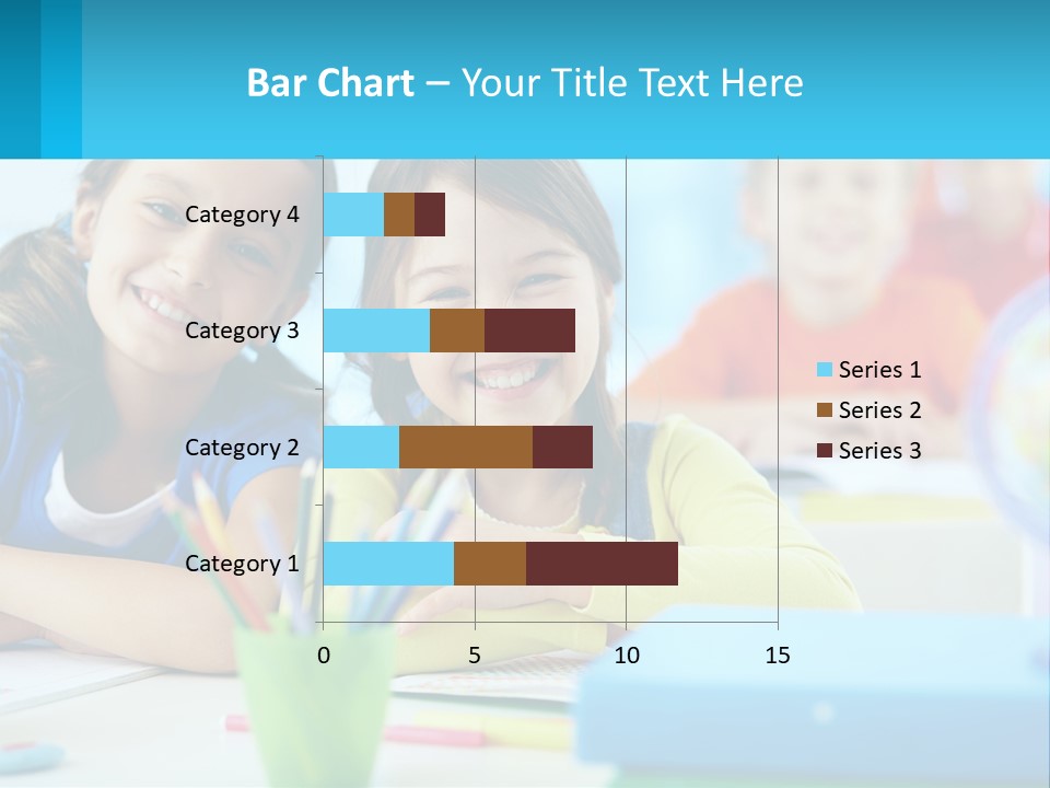 Two Young Girls Are Sitting At A Desk With Pencils PowerPoint Template