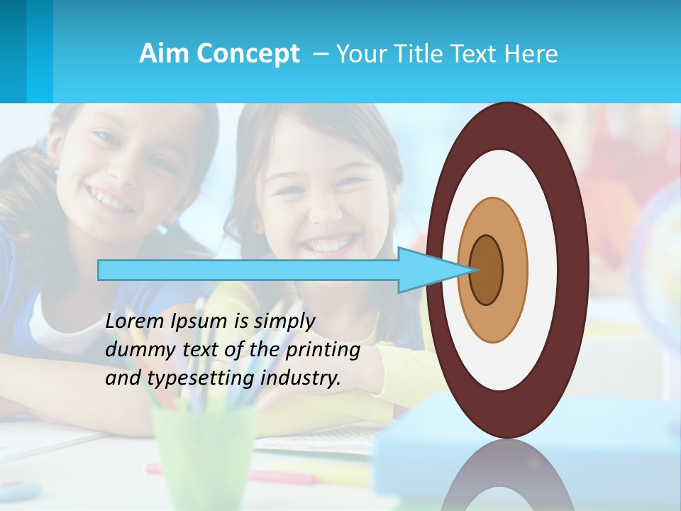 Two Young Girls Are Sitting At A Desk With Pencils PowerPoint Template