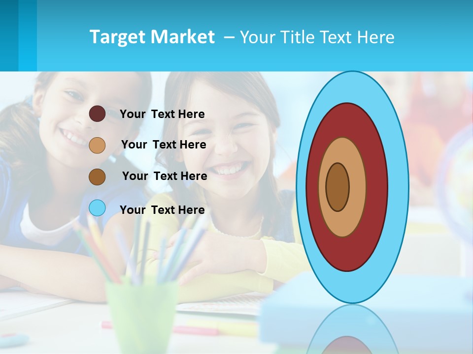 Two Young Girls Are Sitting At A Desk With Pencils PowerPoint Template