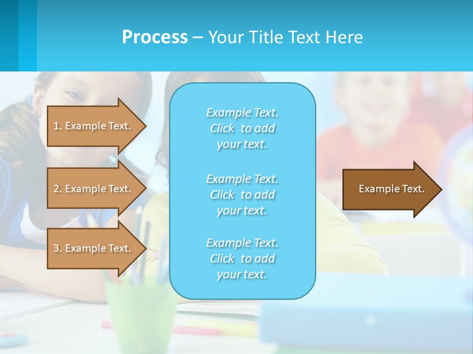 Two Young Girls Are Sitting At A Desk With Pencils PowerPoint Template
