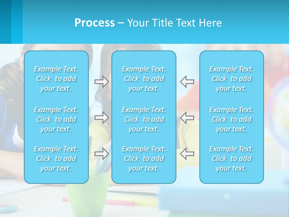 Two Young Girls Are Sitting At A Desk With Pencils PowerPoint Template