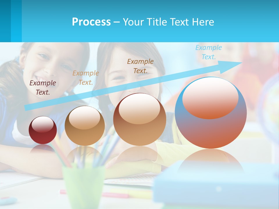 Two Young Girls Are Sitting At A Desk With Pencils PowerPoint Template
