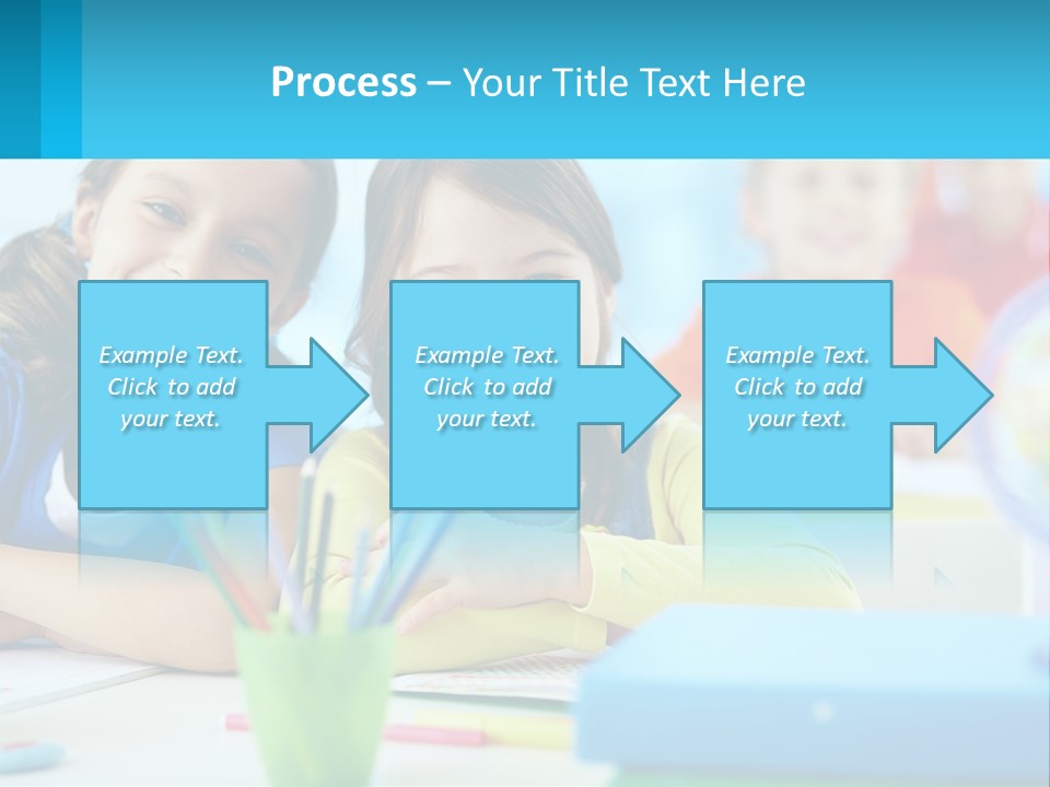 Two Young Girls Are Sitting At A Desk With Pencils PowerPoint Template