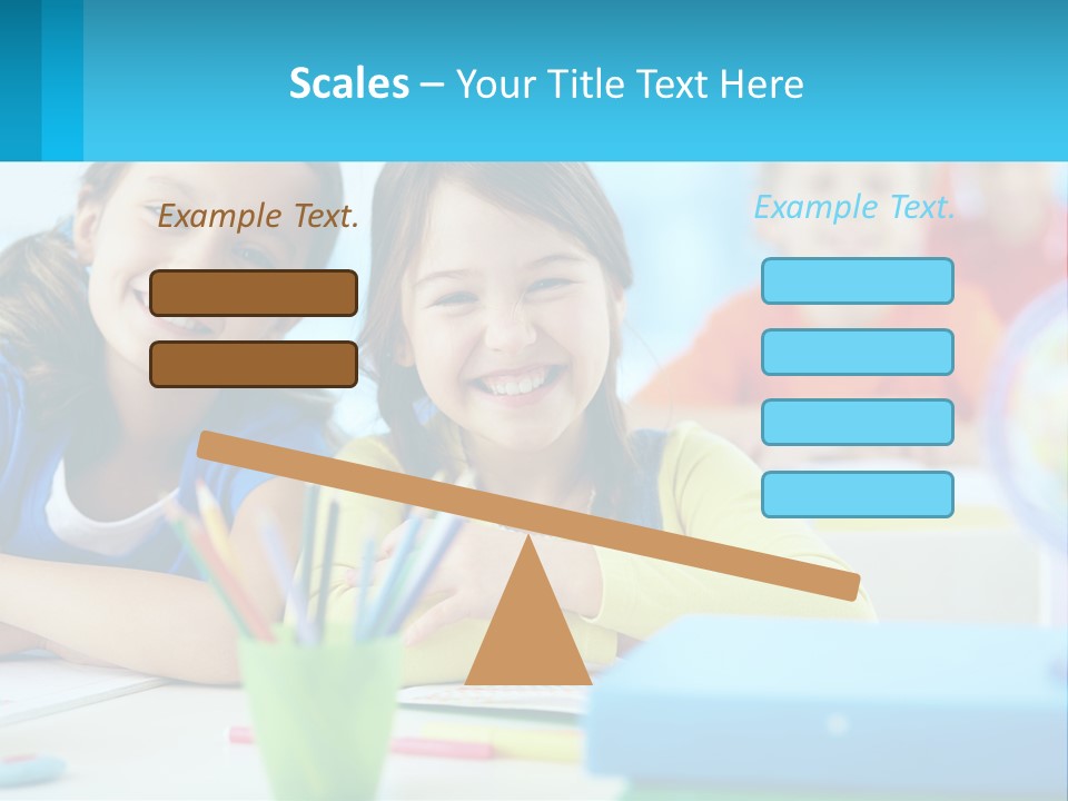 Two Young Girls Are Sitting At A Desk With Pencils PowerPoint Template