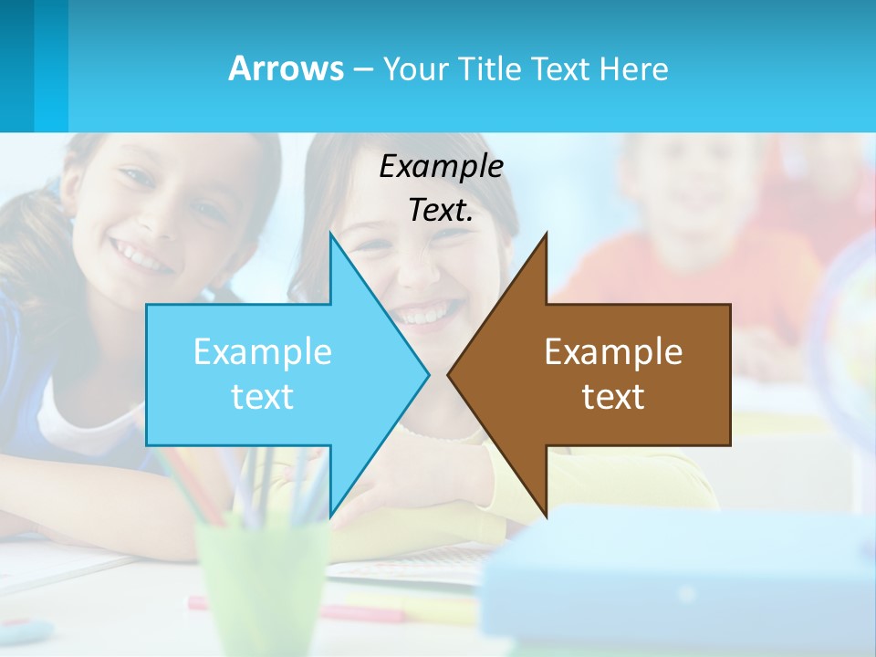 Two Young Girls Are Sitting At A Desk With Pencils PowerPoint Template