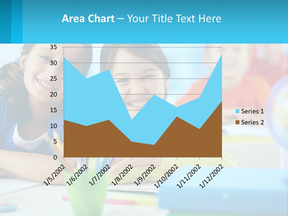 Two Young Girls Are Sitting At A Desk With Pencils PowerPoint Template