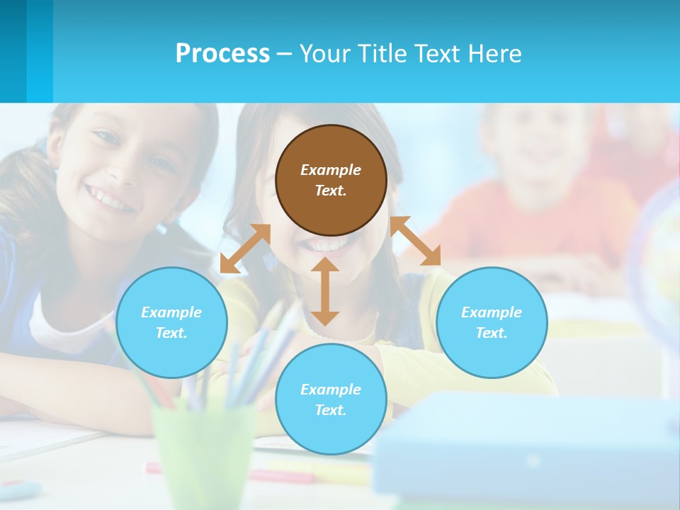 Two Young Girls Are Sitting At A Desk With Pencils PowerPoint Template