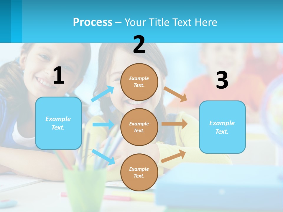 Two Young Girls Are Sitting At A Desk With Pencils PowerPoint Template