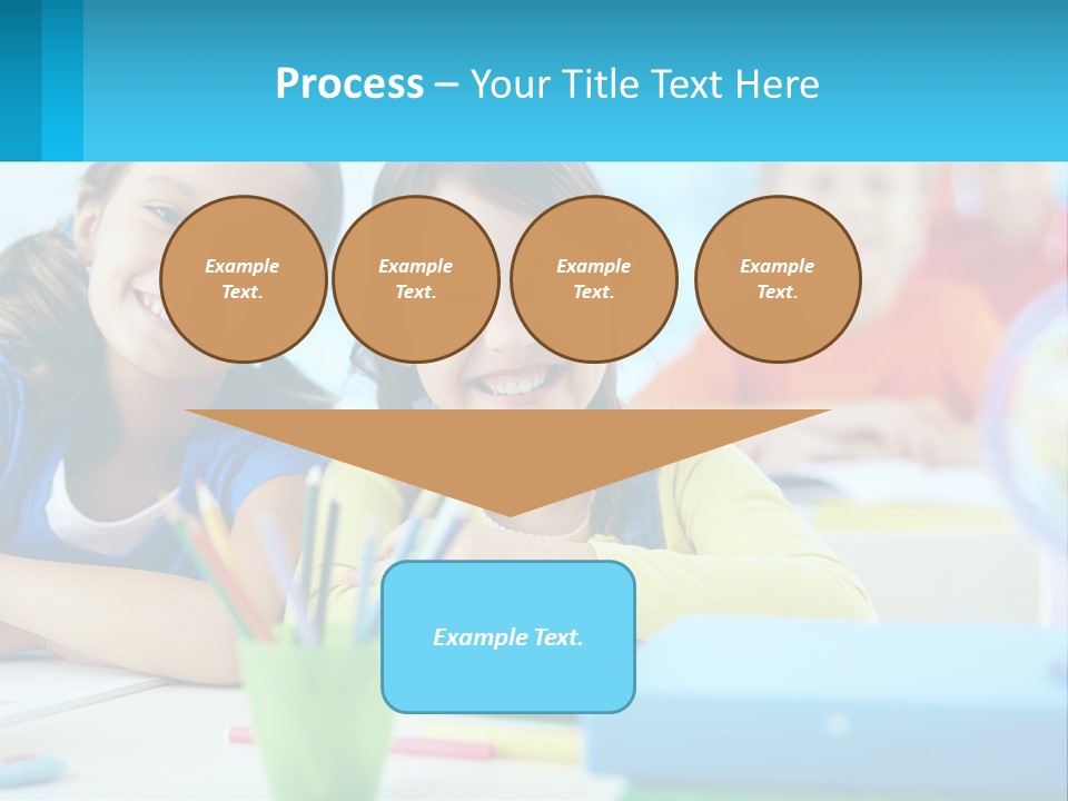 Two Young Girls Are Sitting At A Desk With Pencils PowerPoint Template