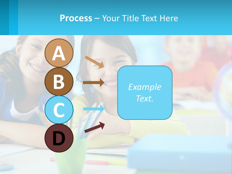 Two Young Girls Are Sitting At A Desk With Pencils PowerPoint Template