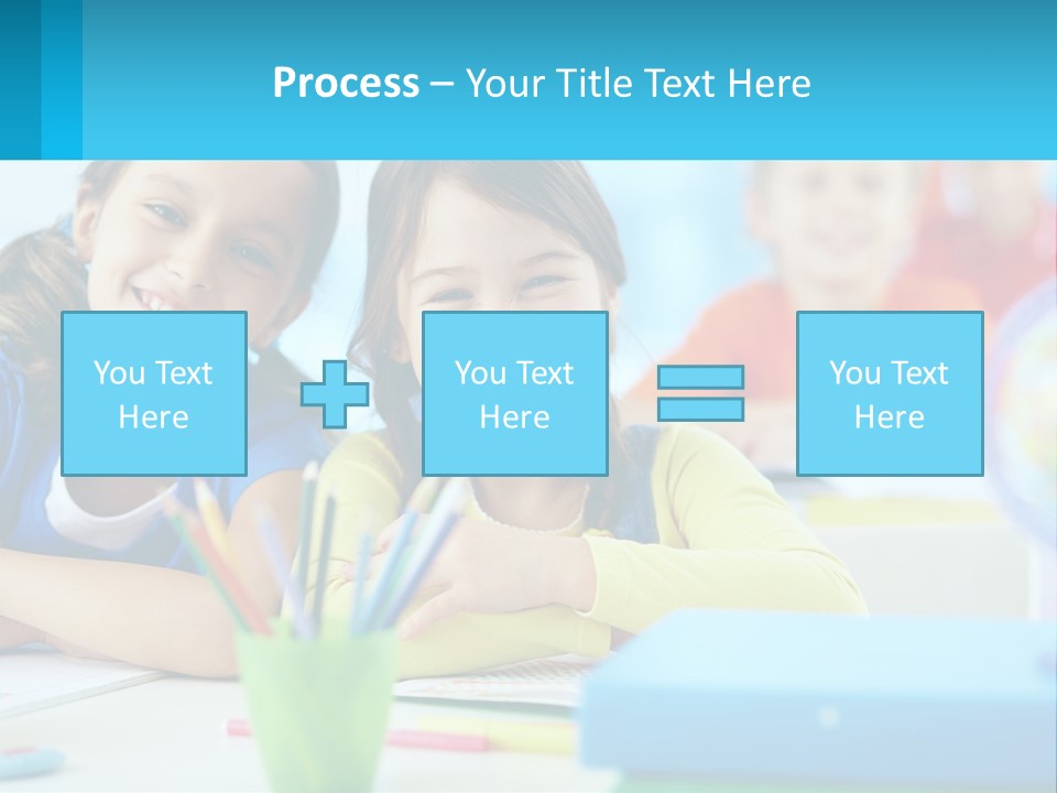 Two Young Girls Are Sitting At A Desk With Pencils PowerPoint Template
