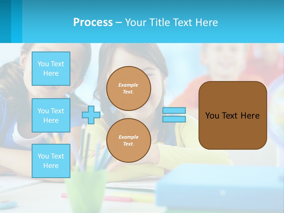 Two Young Girls Are Sitting At A Desk With Pencils PowerPoint Template