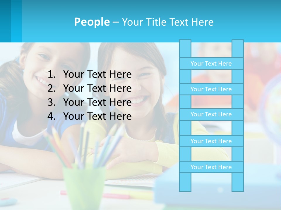 Two Young Girls Are Sitting At A Desk With Pencils PowerPoint Template