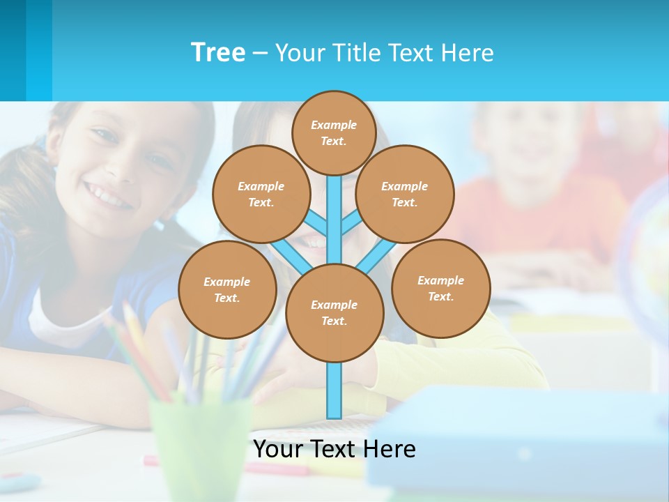 Two Young Girls Are Sitting At A Desk With Pencils PowerPoint Template