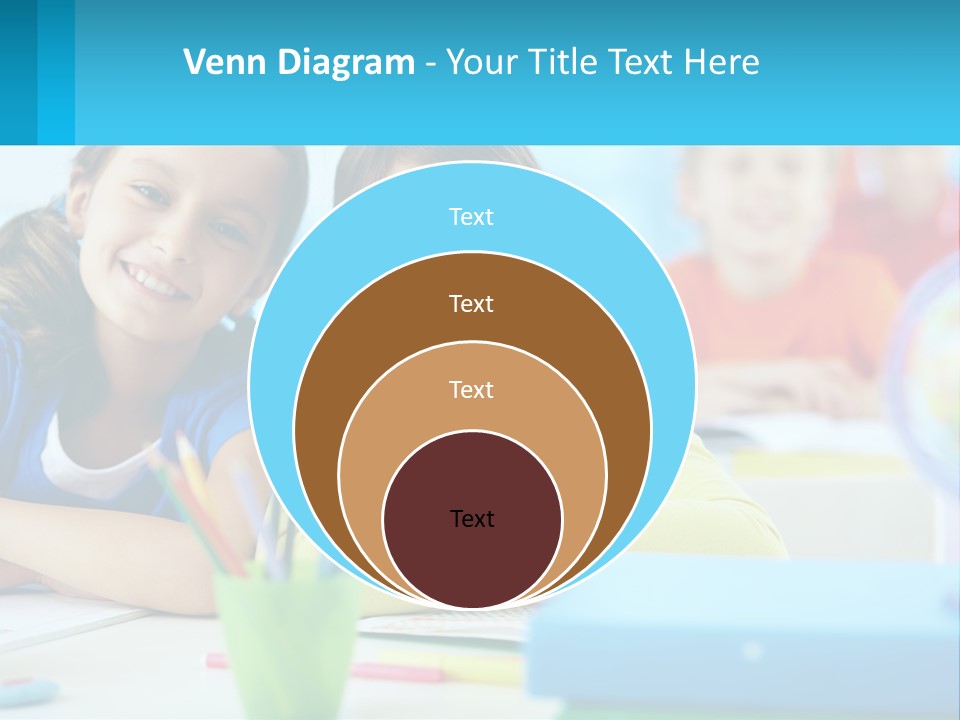 Two Young Girls Are Sitting At A Desk With Pencils PowerPoint Template