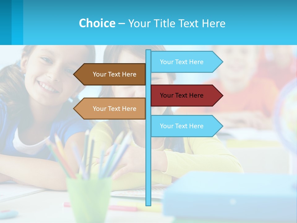 Two Young Girls Are Sitting At A Desk With Pencils PowerPoint Template