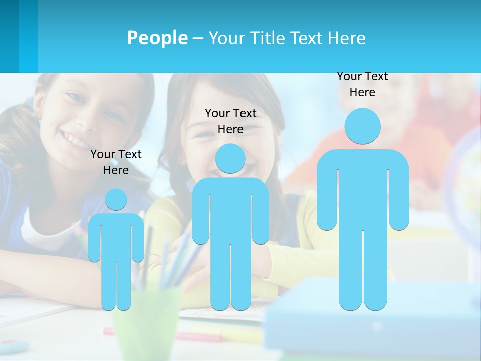 Two Young Girls Are Sitting At A Desk With Pencils PowerPoint Template