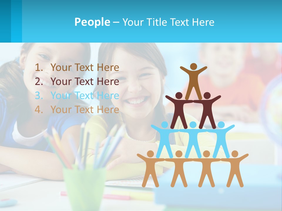 Two Young Girls Are Sitting At A Desk With Pencils PowerPoint Template