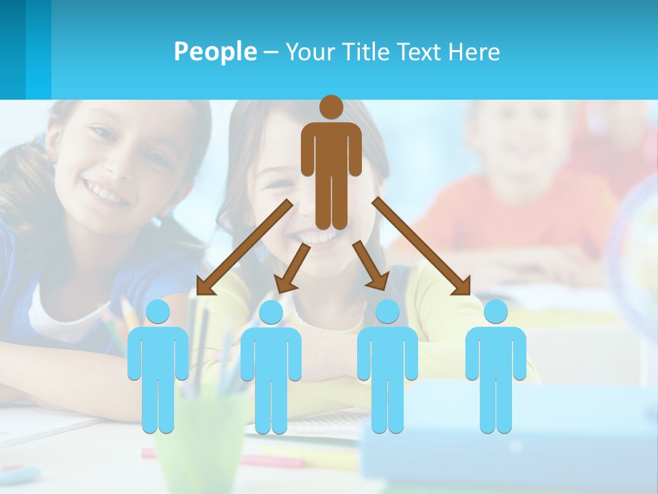 Two Young Girls Are Sitting At A Desk With Pencils PowerPoint Template