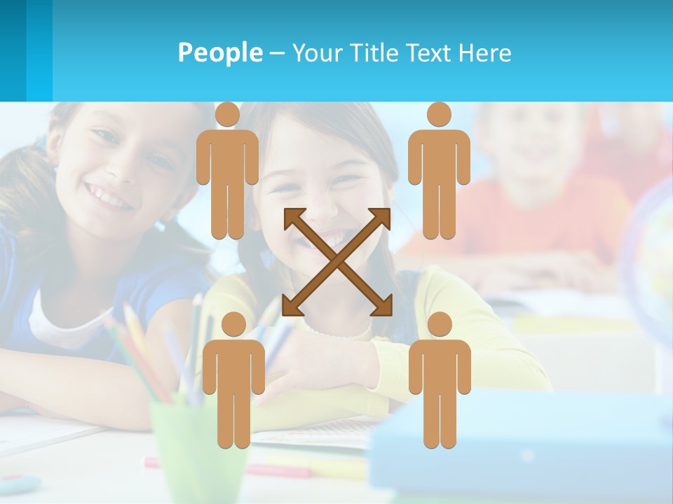 Two Young Girls Are Sitting At A Desk With Pencils PowerPoint Template