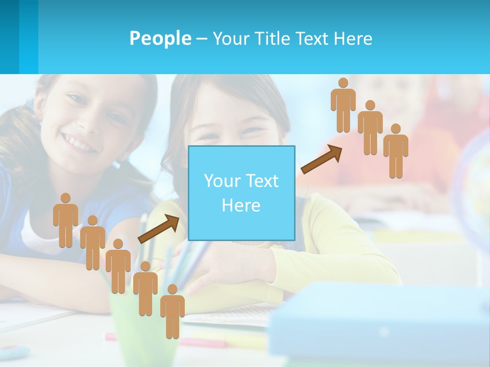 Two Young Girls Are Sitting At A Desk With Pencils PowerPoint Template