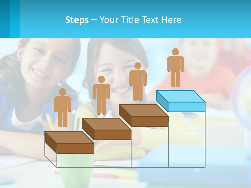 Two Young Girls Are Sitting At A Desk With Pencils PowerPoint Template