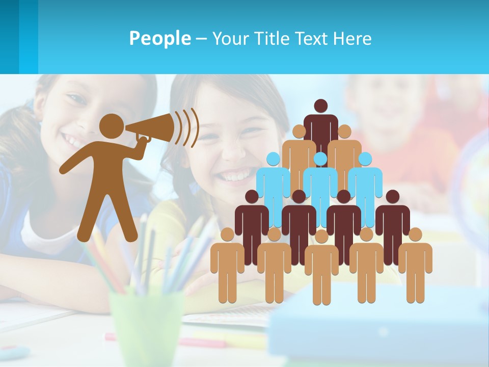 Two Young Girls Are Sitting At A Desk With Pencils PowerPoint Template