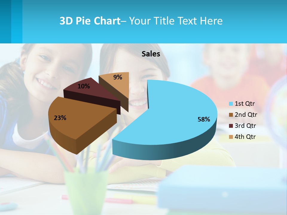 Two Young Girls Are Sitting At A Desk With Pencils PowerPoint Template