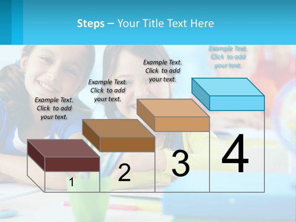 Two Young Girls Are Sitting At A Desk With Pencils PowerPoint Template