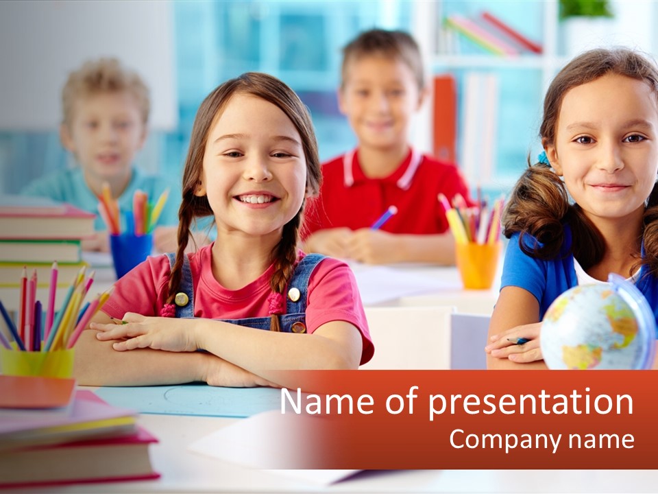 A Group Of Children Sitting At A Table PowerPoint Template