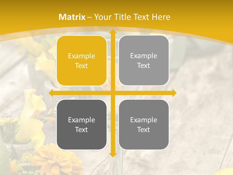 A Wooden Table Topped With Yellow Flowers And Wine Glasses PowerPoint Template