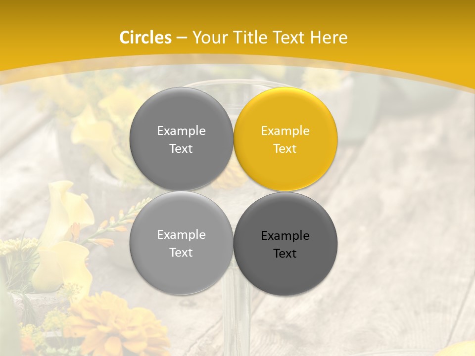 A Wooden Table Topped With Yellow Flowers And Wine Glasses PowerPoint Template