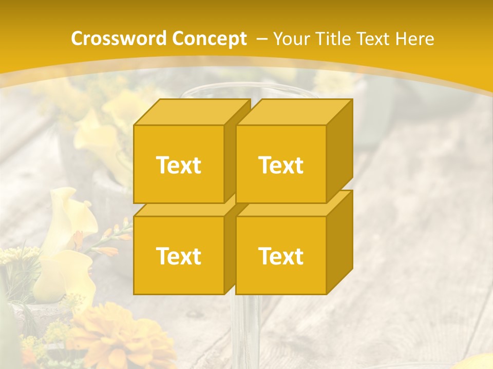 A Wooden Table Topped With Yellow Flowers And Wine Glasses PowerPoint Template